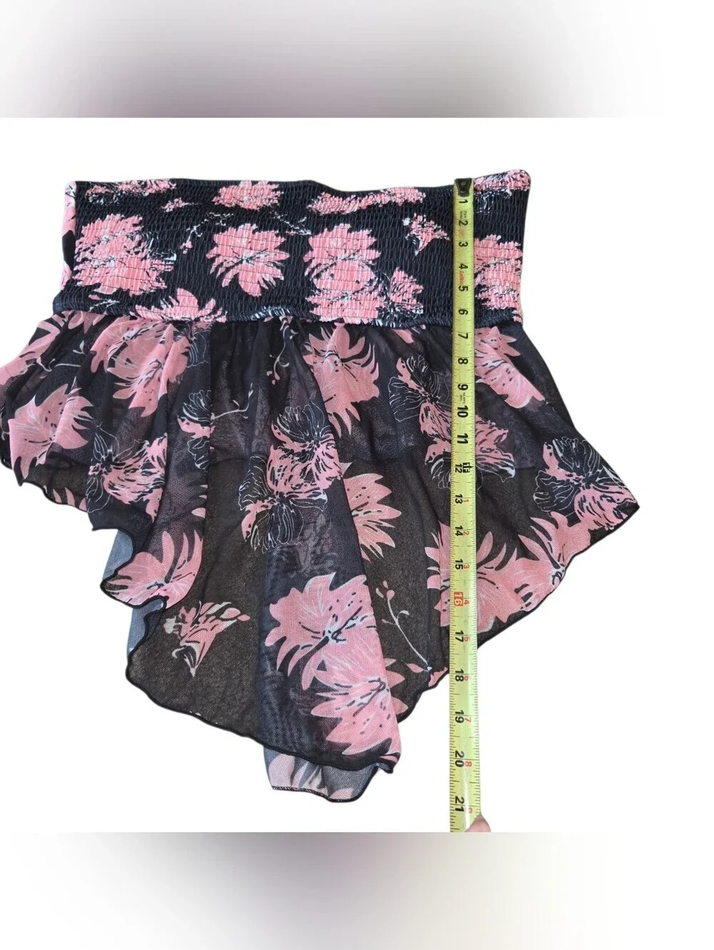 Black and Pink Floral Bandeau Tankini Set